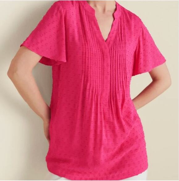Soft Surroundings Tops - SOFT SURROUNDINGS Pink Dot Offshort Blouse Top // L